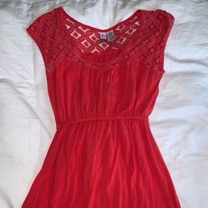 Red short summer dress with lace